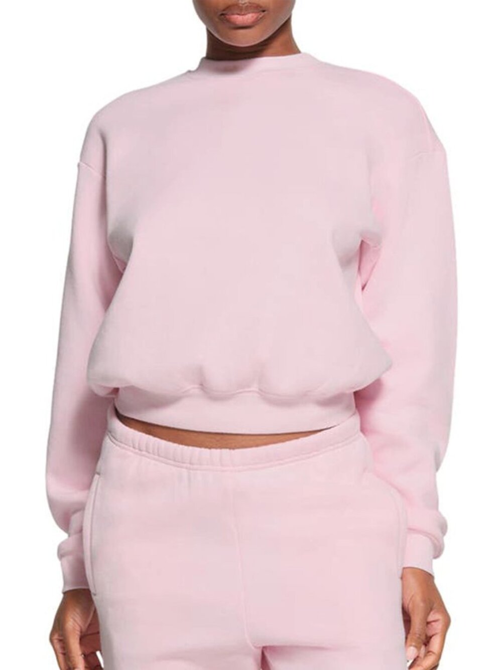 SKIMS Cotton Blend Fleece Classic Crew Sweatshirt S Cherry Blossom Light Pink